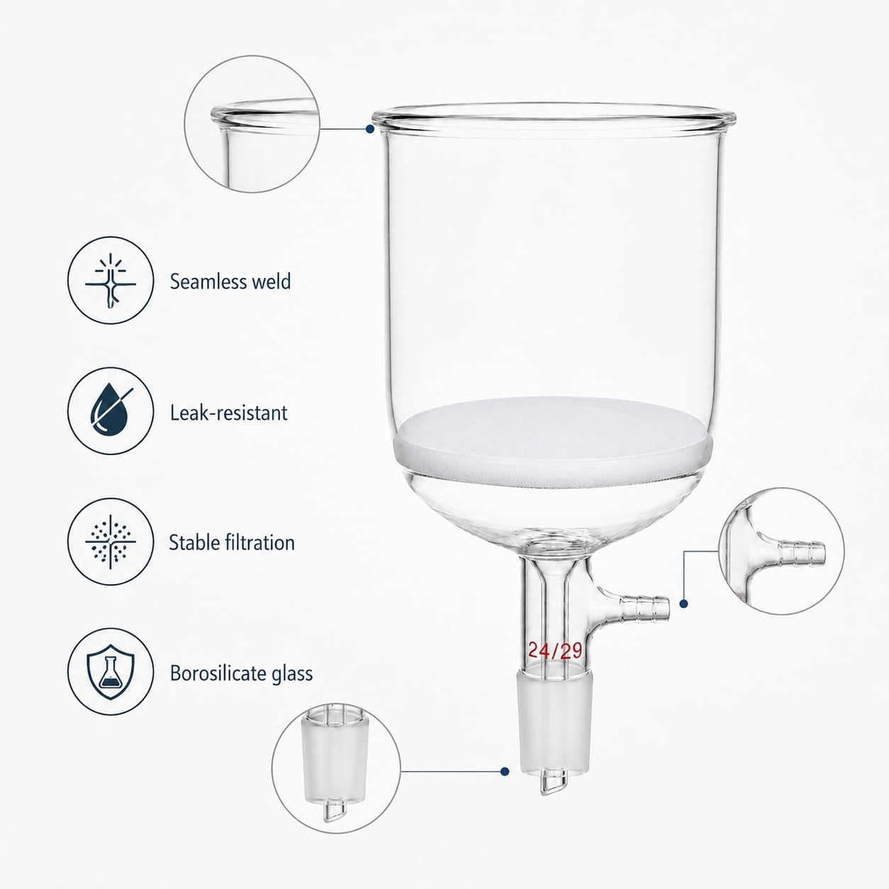 Embudo Filtrante Vidrio Borosilicato Núcleo Arena G2 Aparato Succión-1000ml, 24/29