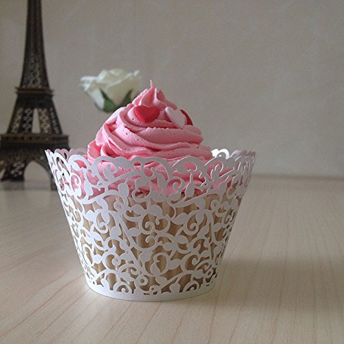 Joinwin 120 White Vine Filigree Laser Cut Lace Cupcake Wrapper Wraps Liner Wedding Party Cake Decoartion