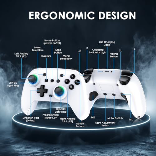 Fliresy Switch Controllers 2 Pack with Charging Dock, Switch 2 Controller for Nintendo Switch 1/2/OLED/Lite, RGB Wireless Switch 2 Pro Controller with Wake up/6-Axis Gyro/Dual Vibration/Turbo (White) — 사진 2