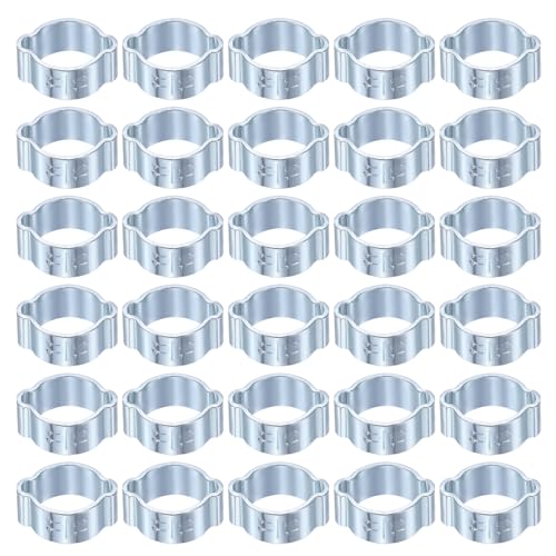 Image of sourcing map 30pcs Double Ear Hose Clamp 11-13 mm Galvanized Steel Hose Clamp Double Ear O Clips Crimp Rings for Fuel Line Pipe Tube Fitting Connections, Silver