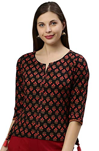 Image of Janasya Women's Regular Black Cotton Top