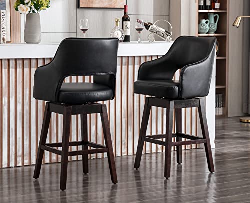Kmax Pu Leather Counter Height Bar Stools Swivel Farmhouse Bar Stools With Wood Legs Open Back Footrest For Kitchen Island, Set Of 4- Grey #TOP1