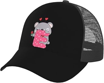 Breathable Valentines Day Cute Doodle Bear E Baseball Cap for Men Women Hats Adjustable Curved Brim Mesh Snapback Trucker Hat Black