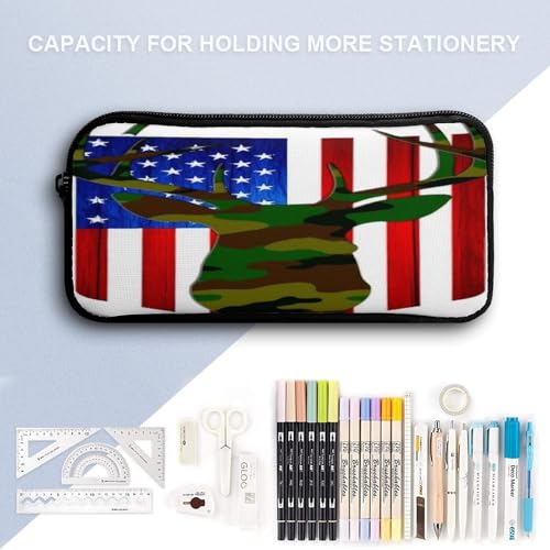 Unisex Fashion 3 Pcs Set, Large Capacity Hunting Deer Camo Camouflage Wooden American Flag Backpack, Pencil Pouch Easy to Clean, Lunch Bag for Work4