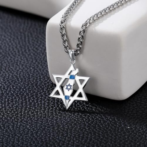 Star of David Necklace Sterling Silver Israel Map Jewish Star Necklace for Men Women3