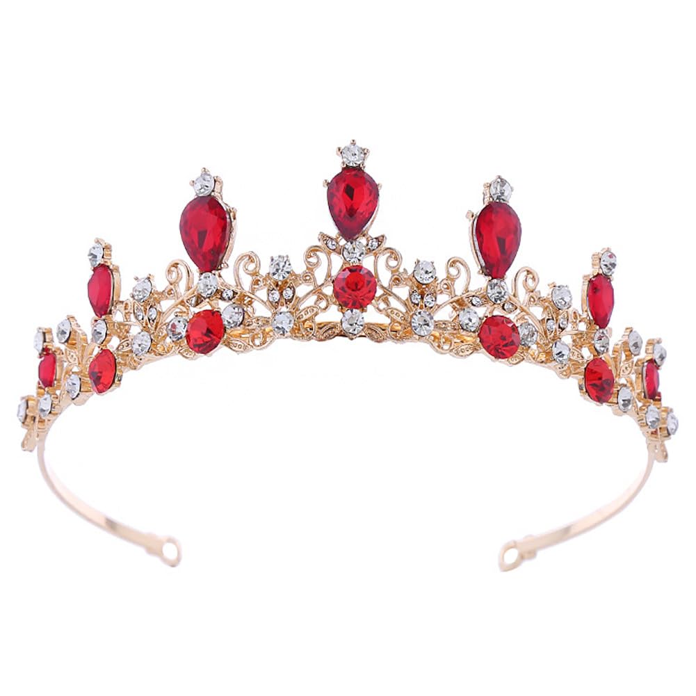 XYPNRTMP Corona Nupcial Vintage Roja Corona de Princesa de Cristal Tiara para Mujeres, Cumpleaños Danza del Cabello Tocado de Boda Accesorios para el Cabello para Bodas Cumpleaños Fiestas de Regalo para niñas
