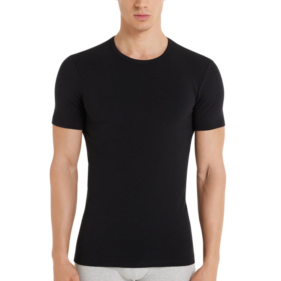 Liabel - Maglia Termica da Uomo (Pacco da 2), Cotone Termico Invernale, Tessuto Interlock, Scollo V e Girocollo - Nere e Bianche