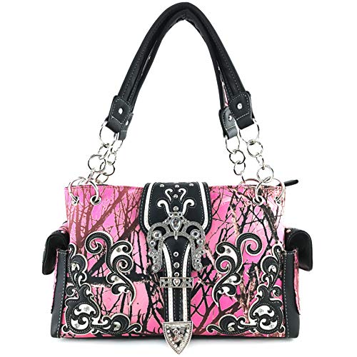 Zelris Camouflage Shine Glow Buckle Women Conceal Carry Shoulder Handbag (Pink)