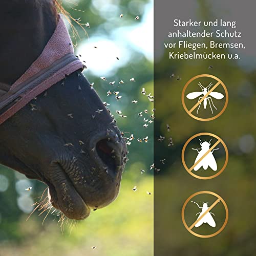 Foto von CHEVALIS Fliegenspray & Insektenschutz Pferd 500ml, Für Pferd und Reiter, Sofortiger Schutz gegen Bremsen, Fliegen, Kriebelmücken, Zecken, Alt bewährtes Rezept mit ätherischen Ölen und Geraniol