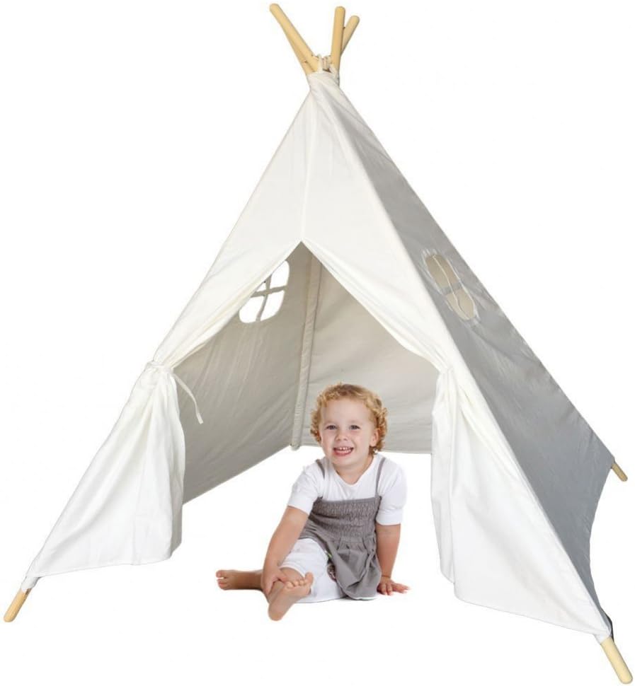 MakBB Indoor White Teepee Tent Play Playhouse Tents Canvas for Kids with Carry Case