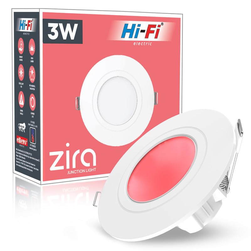 Image of elleys' ZIRA 3W LED Down Light (Red Light) Round Recessed Ceiling LED Light | Cut Out- 45 mm | BIS Certified & 4KV Surge Protection pop Lights for Ceiling (3W, Pack of 1)