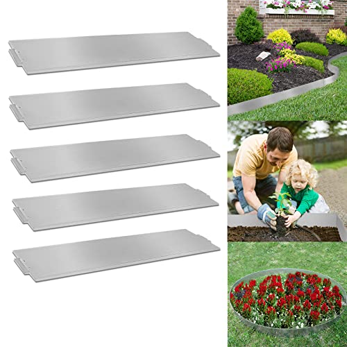 Aufun Metal Garden Border Edging 5 Metres Heavy Duty Galvanised Steel Lawn Edging Garden Plant Border Rot Rust Proof Outdoor Yard- 18cm High (1 X 5M) Silver