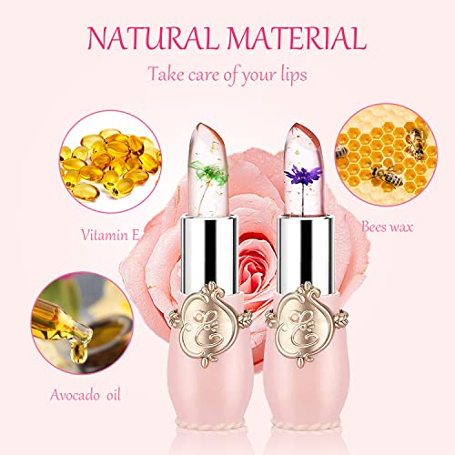 Crystal Flower Jelly Lipstick Set,Magic Temperature Color Change Lip Gloss Long Lasting Clear Nutritious Moisturizer Lip Balm #TOP4