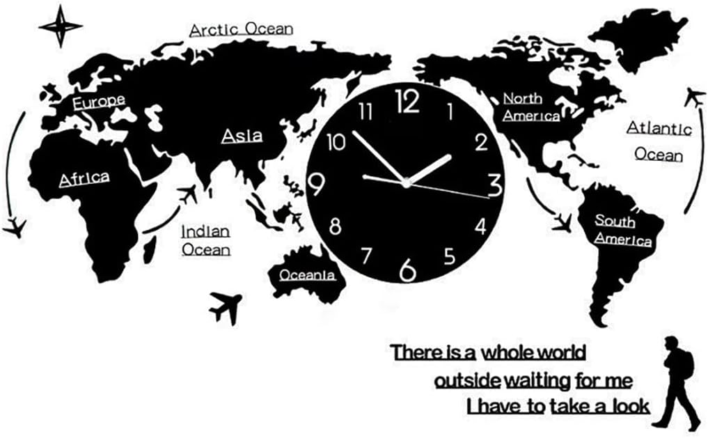 Stickers World Map Wall Clocks Modern Design 3D Digital Hanging Clock Ultra Quiet Acrylic Wall Watch,47x21inches