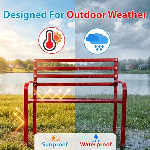 Image of BRISHI 2 Seater Metal Garden Bench for Indoor & Outdoor Park /Patio /Living Room /Terrace /Balcony (Red)