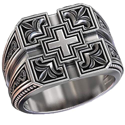 Cross Ring For Men, Christian Religious Ring, Vintage Carved Band Rings, Retro Cross Totem Ring, Gothic Cross Amulet Ring, Punk Cross Signet Ring, Baptism Christian Jewelry Unique Gifts (Silver, 8) #TOP16