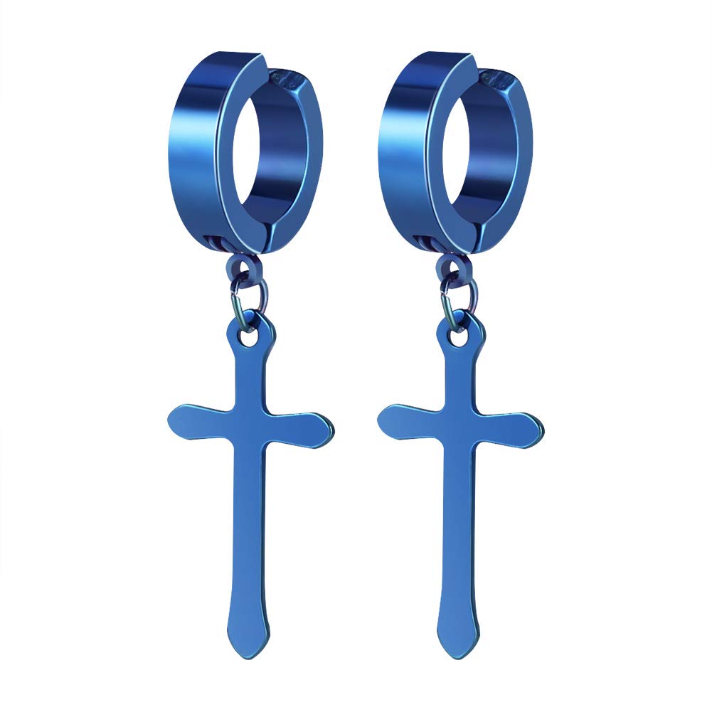 Non-Pierced Clip On Cross Dangle Hoop Earrings Set for Men Women No Piercing Ear Plug Jewelry for Easter Christmas