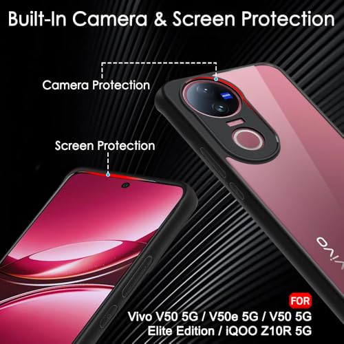 Image of TheGiftKart Hybrid Shockproof Back Cover Case for iQOO Z10R 5G / Vivo V50 5G / V50e 5G / Vivo T4R 5G | Hard Back Cover Case (PC & TPU, Transparent Clear Back, Black Sides)
