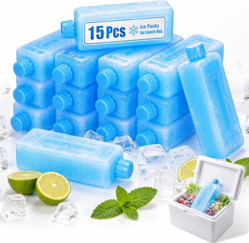Image of Housoutil Small Ice Packs for Lunch Box, 15Pcs Reusable Freezer Blocks for Air Conditioner Cooler, Slim Portable AC Water Chiller Box, Hard Shell Ice Pack for Lunch Bag Fan Cooler