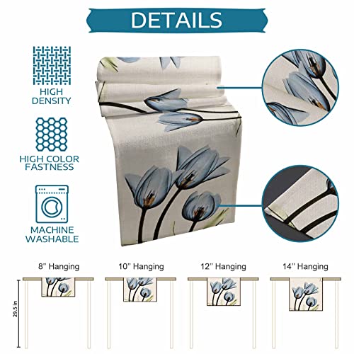 Blue Floral Table Runner 36 Inches Long,Kitchen Dinner Retro Tulip Flower Cotton Linen Dining Table Runners Dresser Scarf,Farmhouse Burlap Holiday Tablerunner For Coffee/Dining/Party/Wedding Table #TOP6