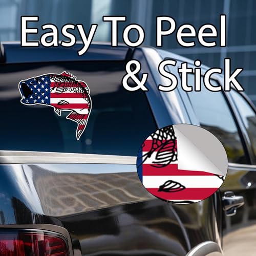Image of Large USA Flag Fishing Bass Fish Sticker Decal Fishing Bumper Sticker Fish Auto Decal Car Truck Boat RV Patriotic Tackle Box Fisherman (8 Inch)