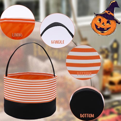 PEACELOVER Halloween Candy Basket for Kids, Trick or Treat Bucket Boo Spooky Small Baskets for Girls/Boys Gift Baskets (Stripes) - image 3