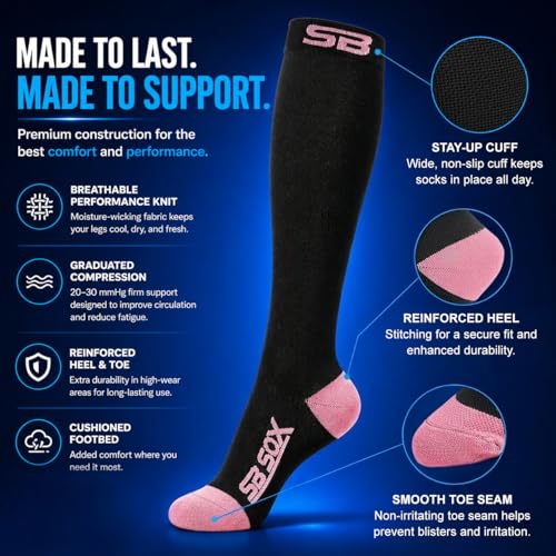 Image of SB SOX Compression Socks for Men & Women (20-30mmHg) - Best Compression Socks for Flying, Medical, Sports, Wide Calf Fit, and Daily Wear