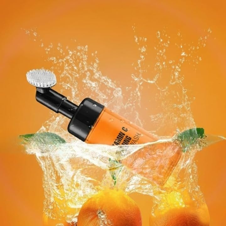 Vitamin C Foaming Face Wash with Papaya & Orange Extracts | Built-In Silicone Brush for Deep Cleansing & Glowing Skin | Paraben & Sulphate Free | For Women & Men | 150ml