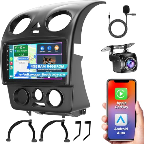 4G+64G 9 inch Touch Screen Car Radio Stereo for Volkswagen VW Beetle 2004-2010 Android 13 Wireless CarPlay Android Auto Bluetooth with GPS Navigation+ AHD Backup Camera + MIC
