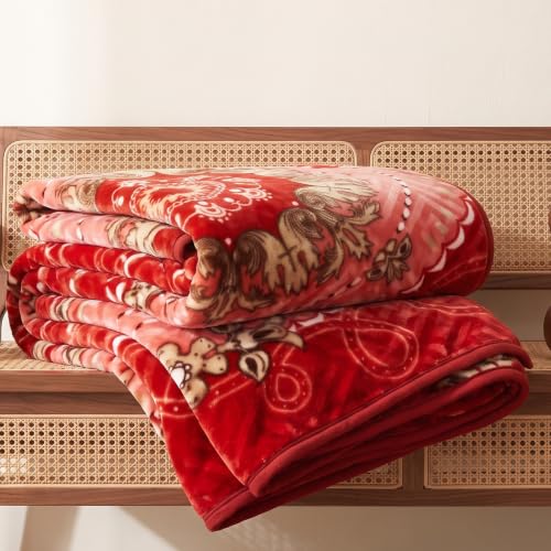 Image of BSB HOME Double Bed Mink Blanket 1.5 Kg, Velvet Like Soft Plush Fleece Blanket, Warm Lightweight Winter AC Blanket,Skin Friendly Floral Blanket for Double Bed,78 x 75 Inches(198 x 190 cm) - Scarlet