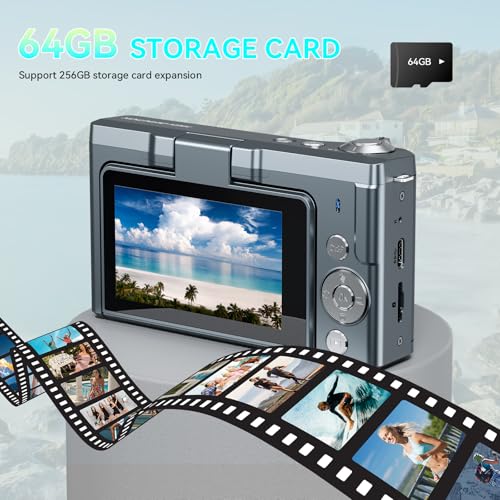 Image of 4K Digital Camera for Photography 64GB Sd Card 64MP Autofocus Anti-Shake Vlogging Camera for YouTube with 3 inch 180Hd Flip Screen 18x Digital Zoom 2000 mah Battery