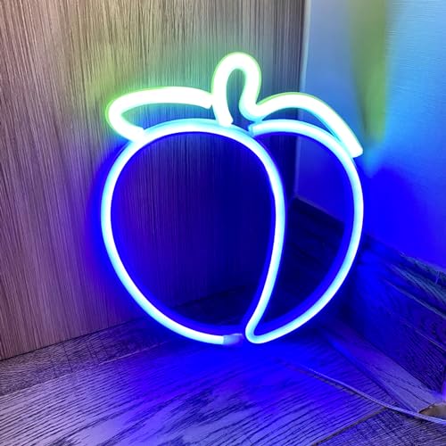 Image of Blue Peach LED Neon Light Sign Handmade Lamp for Wall Room Party Home Bar Art Christmas Bedroom Table Wedding Party Desktop Decoration Teen Kids Birthday Holiday Gift USB Powered