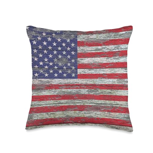 American Flag Weathered Throw Pillow