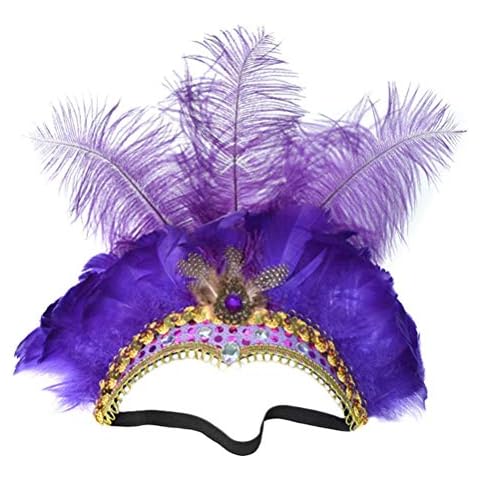 FRCOLOR Feather Headband Vintage Fascinator Carnival Headpiece Party Masquerade Pageant Show Headdress (Purple) Cover