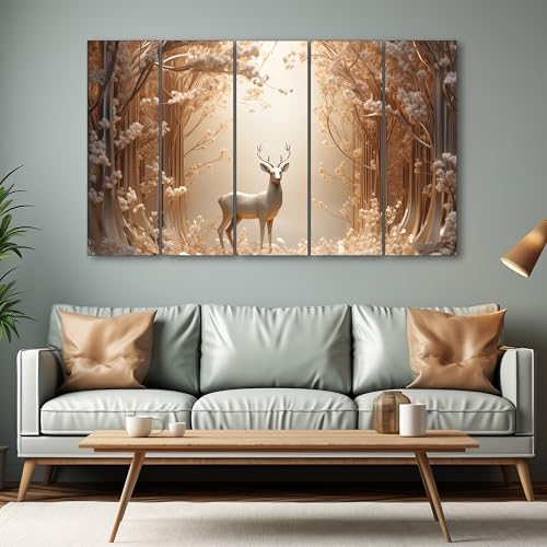 The Castle Decor White & Golden Deer Digital Painting – Wooden Framed Wall Art for Living Room, Bedroom & Hotels (Multi Color - Design 4, 36x60 Inch)