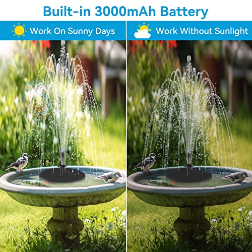 Poposoap Solar Water Fountain Pump With 3000Mah Battery, 7W Solar Bird Bath Fountain Pump With 16.64Ft Cable, 10 Nozzles & Pvc Tubing, Solar Water Pump For Bird Bath Garden Fish Tank Pond Yard #TOP1