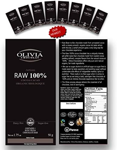 Olivia ChocolatBars Raw 100% Case of 16USDA OrganicFairtrade InternationalFairtrade InternationalFairtrade InternationalFairtrade International