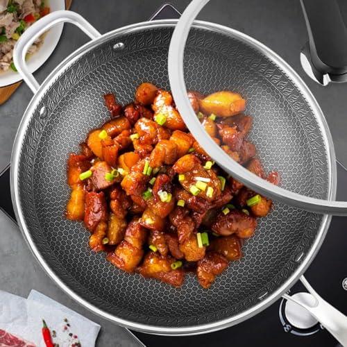 Wok de acero inoxidable con tapa, 13.4 pulg, antiadherente miniatura 3