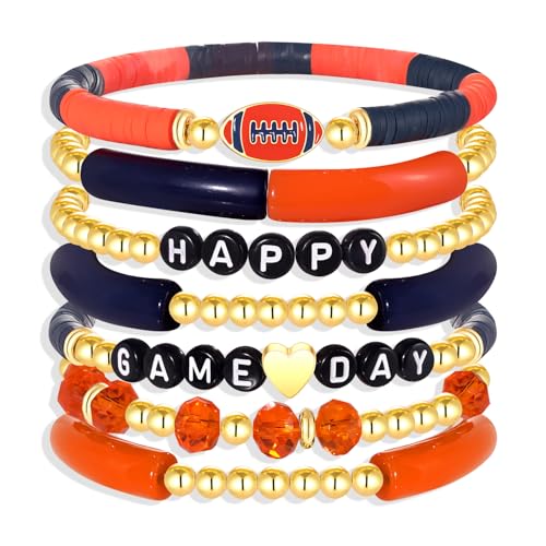 Football Bracelet for Women Beaded Heishi HAPPY GAME DAY Stretch Bracelet Sports Football Charm Bracelet Game Day Accessories Outfit Football Mom Jewelry Gifts