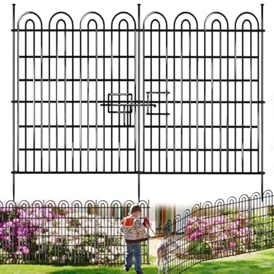 10 Panels Tall Garden Animal Barrier Fence with Gate, 42 in(H) X 24.5 ft(L) No Dig Decorative Garden Fence Outdoor for Yard, Heavy Duty Rustproof Metal Edging Border for Dog, Rabbits