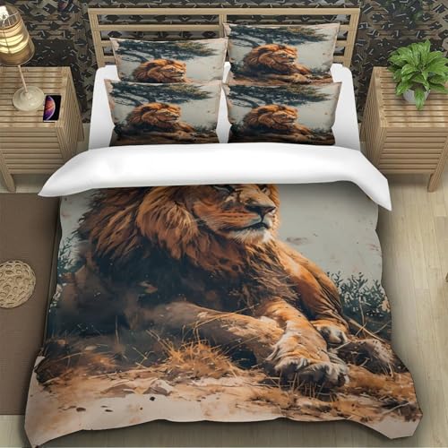 Housse de couette lion 3D effet super doux lit simple