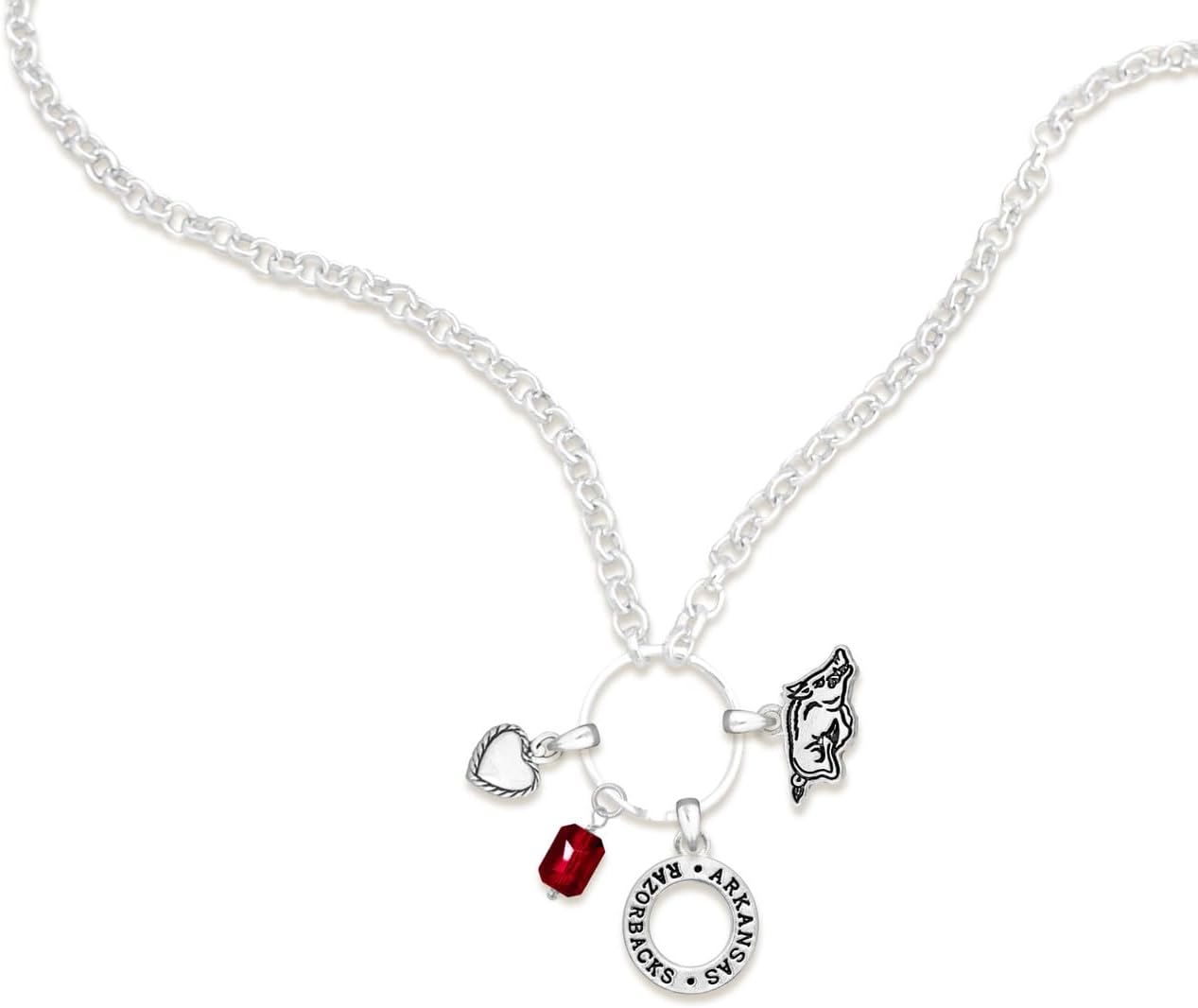 Arkansas Razorbacks Lucy Necklace with Heart Team Color Crystal Bead Accent Charms Officially Licensed Jewelry Fan UA