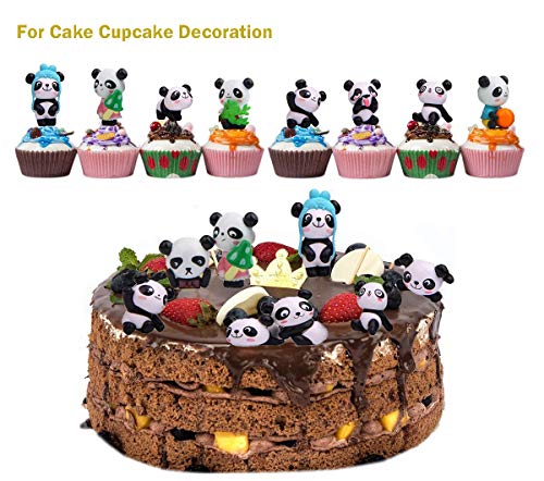 Panda Cake Toppers, Fashionclubs 12pcs Cute Panda Toys Figurines Playset for Cake Decoration, DIY Fairy Garden Miniature Ornaments Doll - Thumbnail 2
