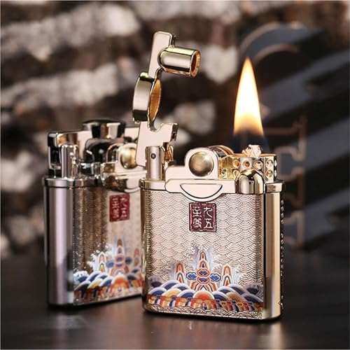 Encendedor de queroseno resistente al viento con brazo basculante vintage de cobre 4