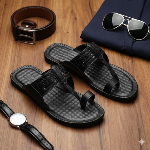Image of Genuine Leather Kolhapuri Chappals For Men| Leather Slippers For Men | Thong Sandals For Men | Stylish & Comfortable