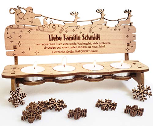 PISDEZ Kerzenständer Weihnachtsdekoration personalisierte Geschenkidee für Weihnachten Advent mit Gravur - Kerzenhalterset (Weihnachtsbank / Adventsbank) Cover
