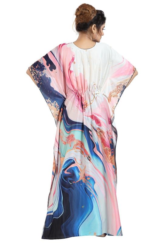 Image of Women's- Kaftan /Nighty /Maxi /Gown /Nightdress /Nightwear Serena Fabric- V-Neck Floral Print