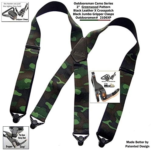 Holdup 2" Wide Outdoorsman Series Woodland Pattern Suspenders With Composite Plastic Usa Patented Gripper Clasp #TOP2