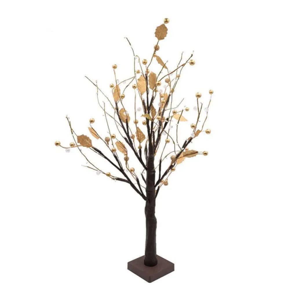 24 LEDs Red Glod Fruit Table Lamp Battery Operated Copper Wire Tree Branch Warm White (Gold Fruit Tree Lamp)