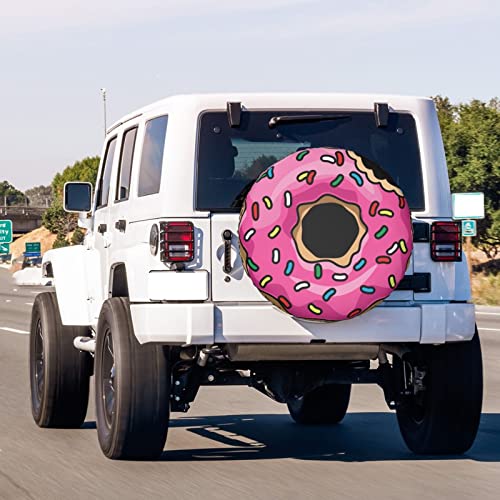 Image of Pink Cartoon Donut Spare Tire Cover Dust-Proof Wheel Tire Cover Fit Trailer, RV, SUV and Many Vehicle 16 Inch